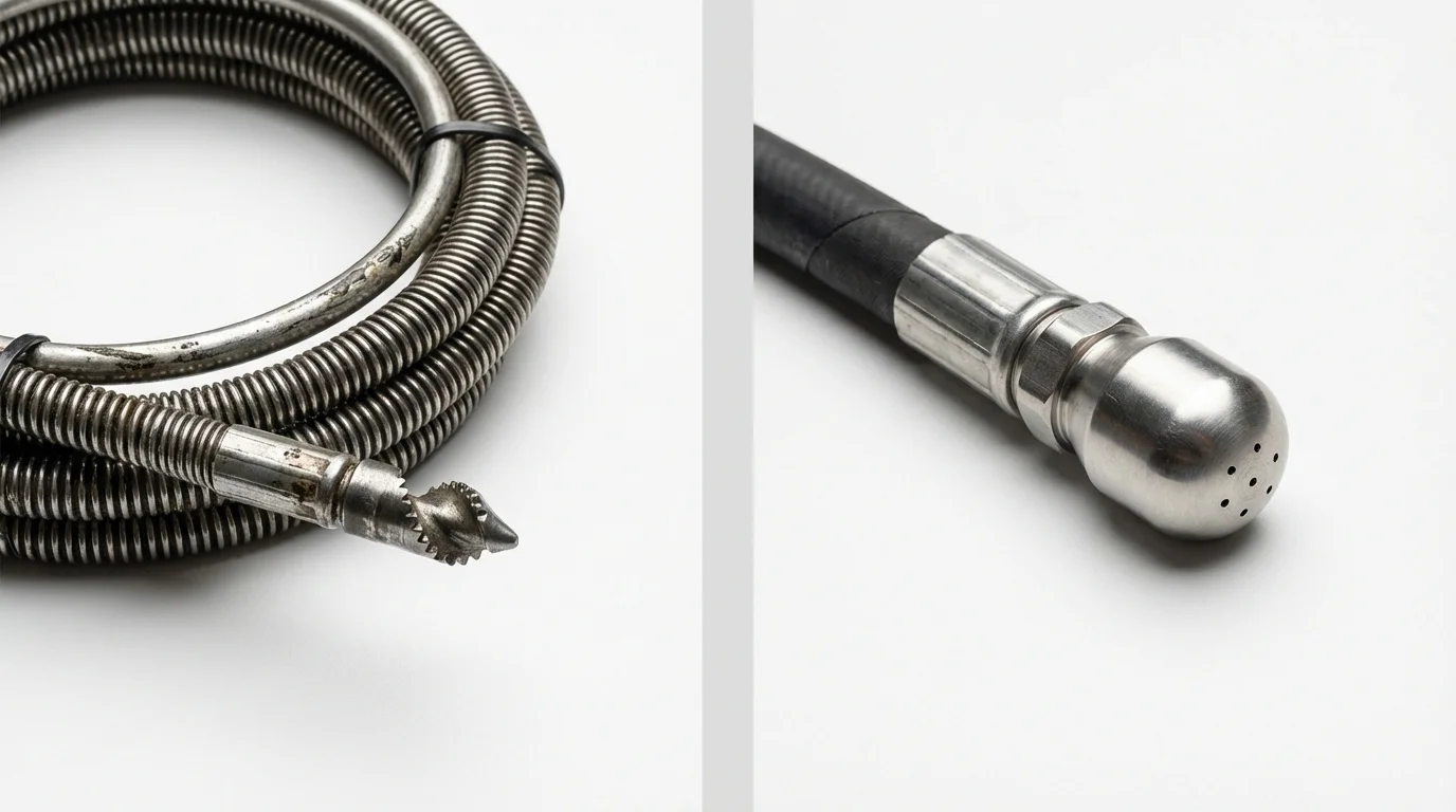 Drain snake cable and hydro jetting nozzle used for drain cleaning in Edmonds, WA