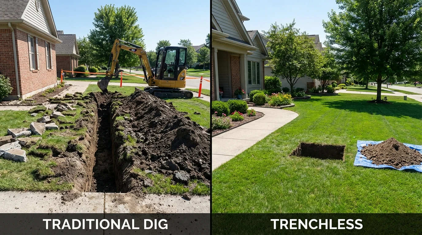 Trenchless sewer repair with minimal yard damage versus traditional excavation in Edmonds, WA